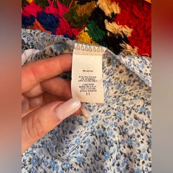 90s Vintage Baby Blue Floral Spaghetti Strap Sundress Sz M - Picture 3 of 9